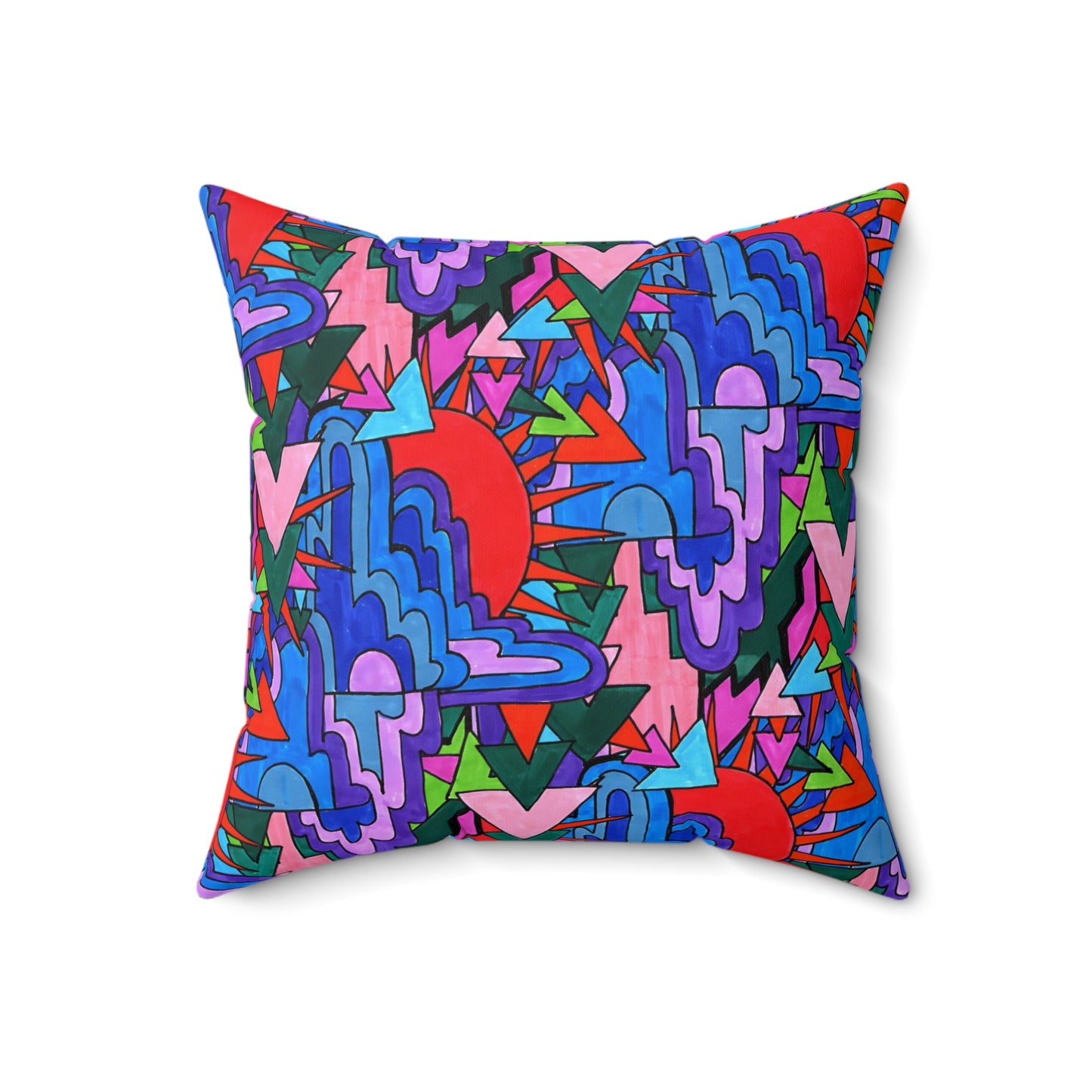 Pop Decoscape Abstract Artwork Maximalist Throw Pillow - Colorful Hand Drawn Eclectic Square Pillow