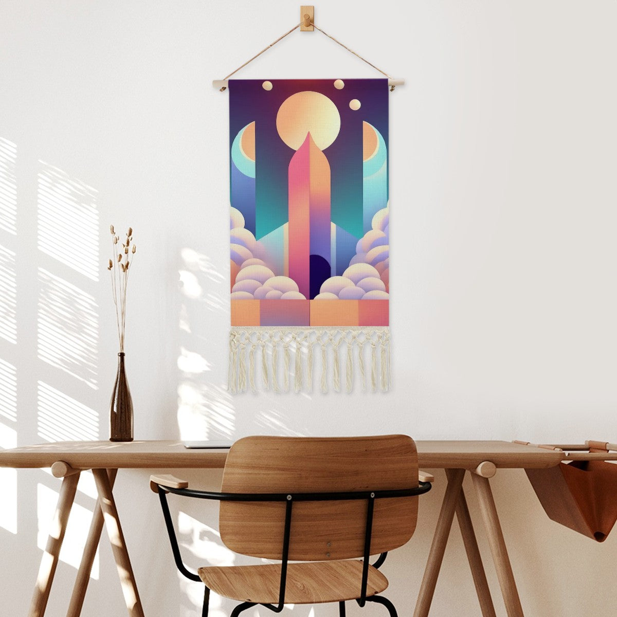 Obelisk Moonrise Wall Tapestry | Cosmic Cotton Linen Art