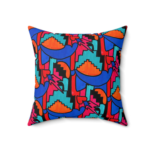 Pop Decoscape Maximalist Drawing Throw Pillow | Colorful Eclectic Maximalist Square Cushion