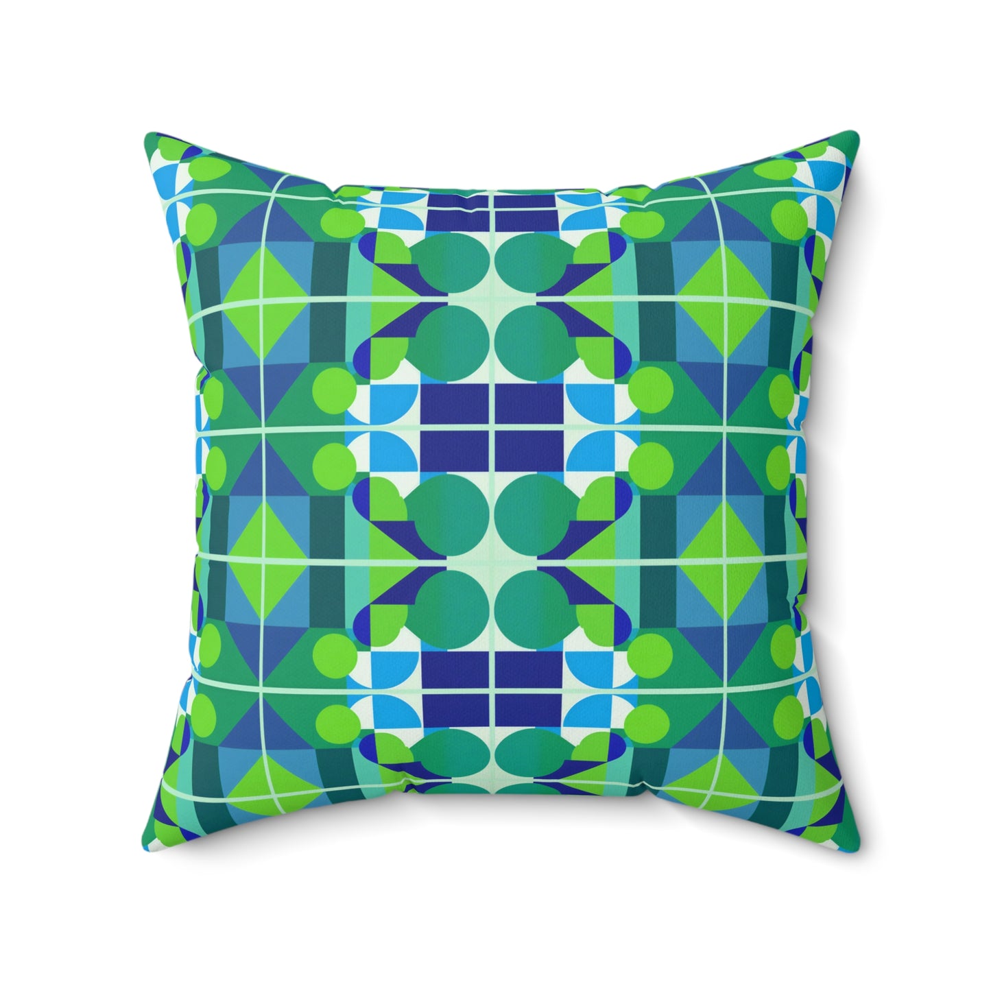 Mid Century Modern Blue and Green Abstract Geometric Pop Art Square Pillow