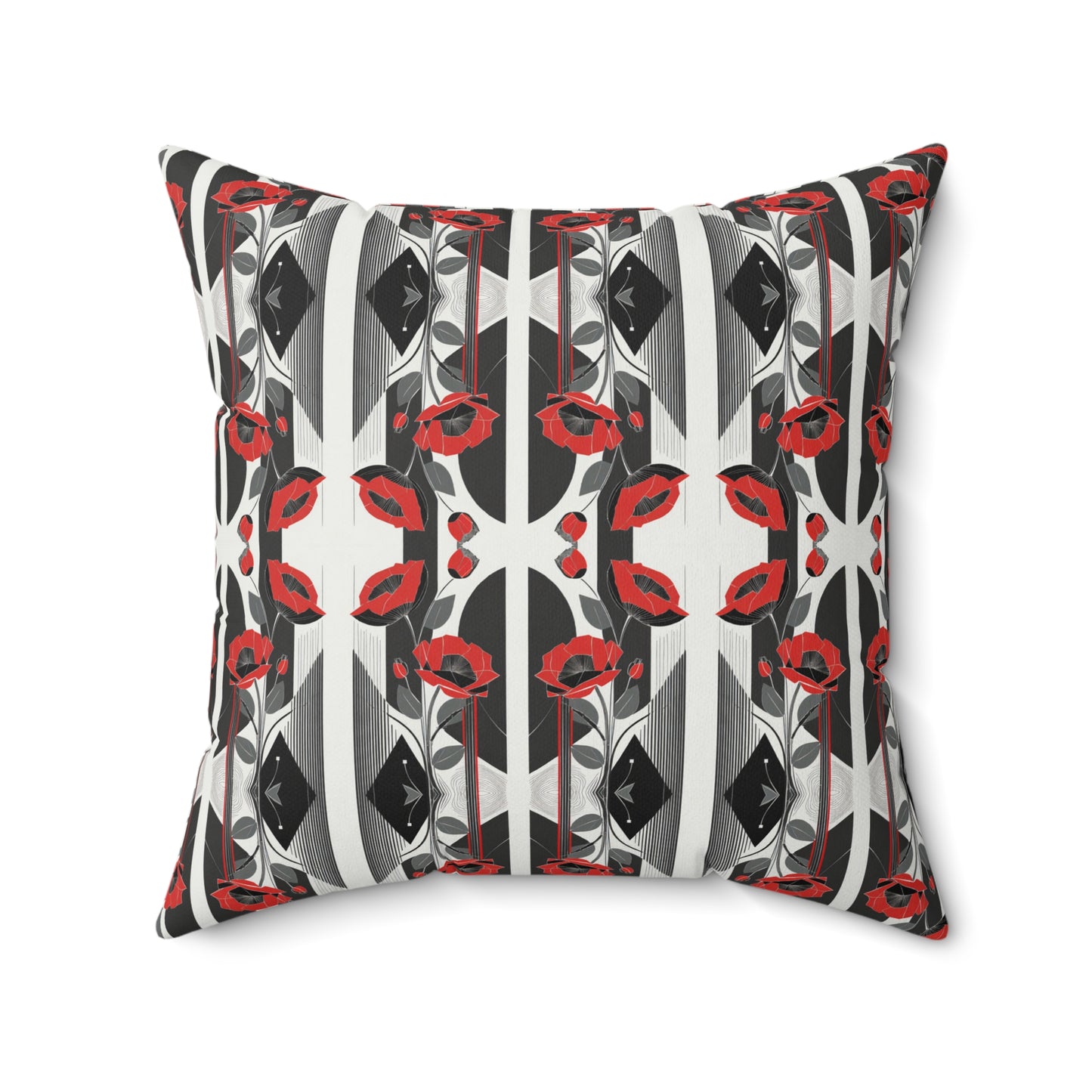 Elegant Art Deco Red Poppy Kaleidoscope Floral Square Pillow