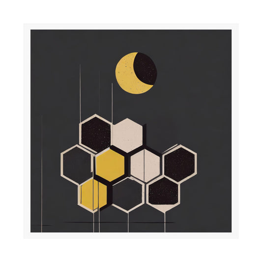 Minimalist New Moon Graphic Abstract Geometric Honeycomb Square Matte Poster Cosmic Art Print