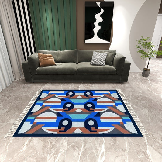 Kaleidoscope Reimagined Colorful Abstract Area Rug with Tassels (5'x8') | Boho Eclectic Rug