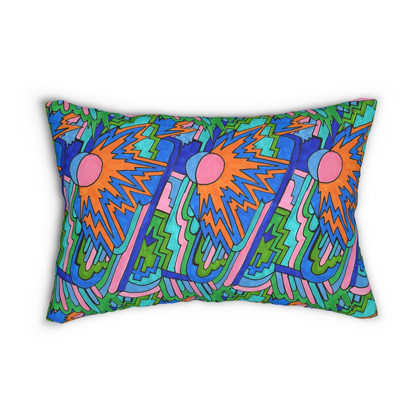 Pop Decoscape Colorful Eclectic Lumbar Pillow | Hand Drawn Abstract Maximalist Rectangular Cushion