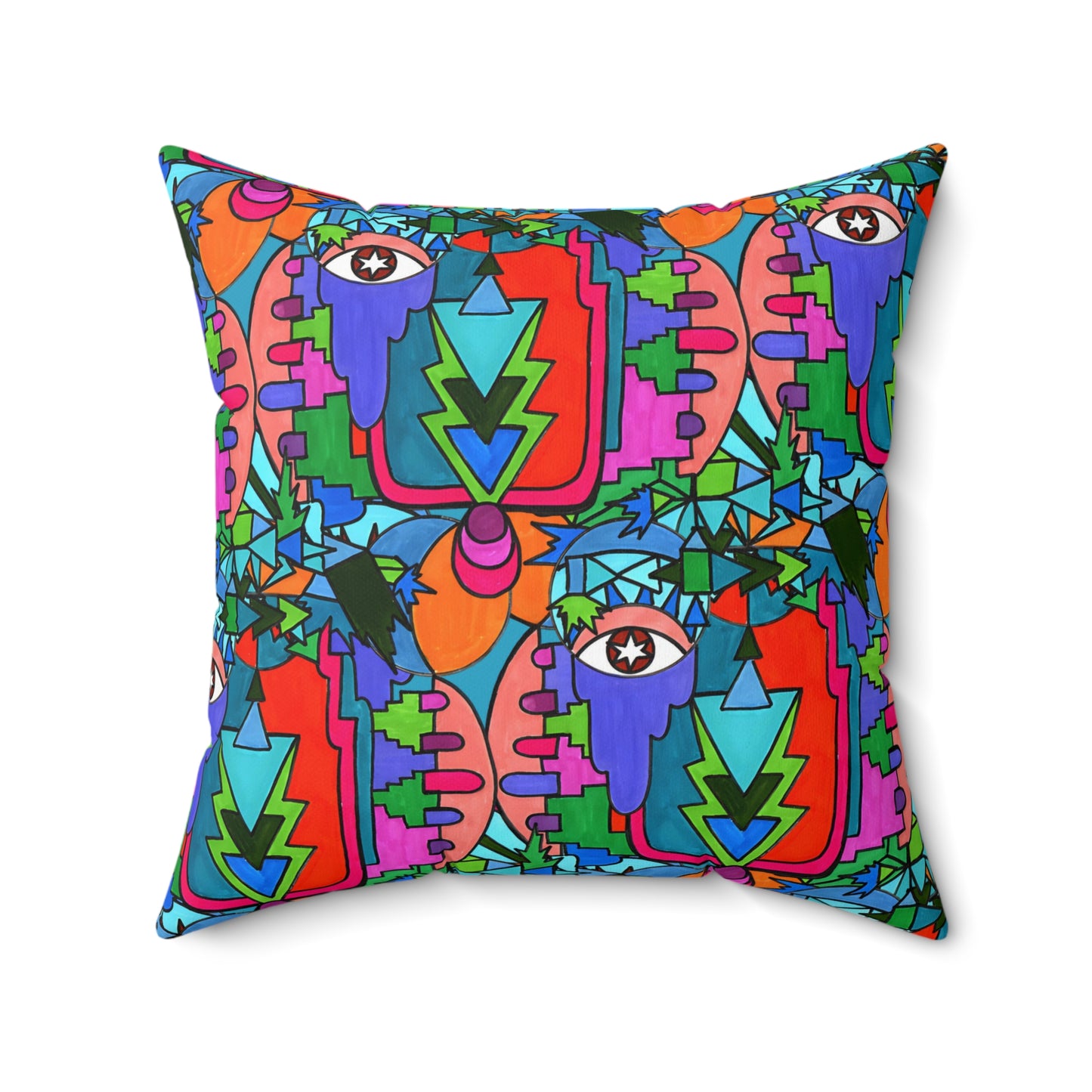 Pop Decoscape Abstract Artwork Maximalist Throw Pillow - Colorful Hand Drawn Eclectic Square Pillow