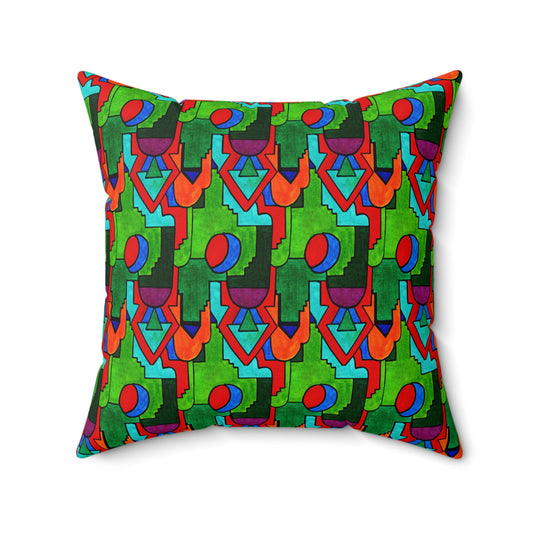 Maximalist Abstract Geometric Drawing Art Deco Vibe Geometric Pattern Square Throw Pillow