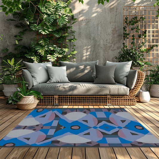 Kaleidoscope Reimagined Abstract Colorful 4'x6' Outdoor Rug | Eclectic Patio Outdoor Plastic Straw Mat