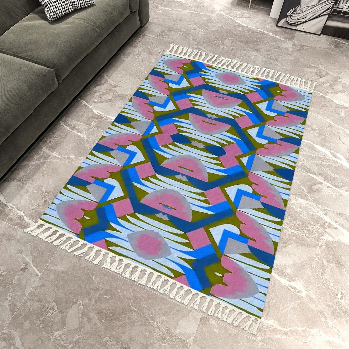 Kaleidoscope Reimagined Colorful Area Rug with Tassels (5x8)