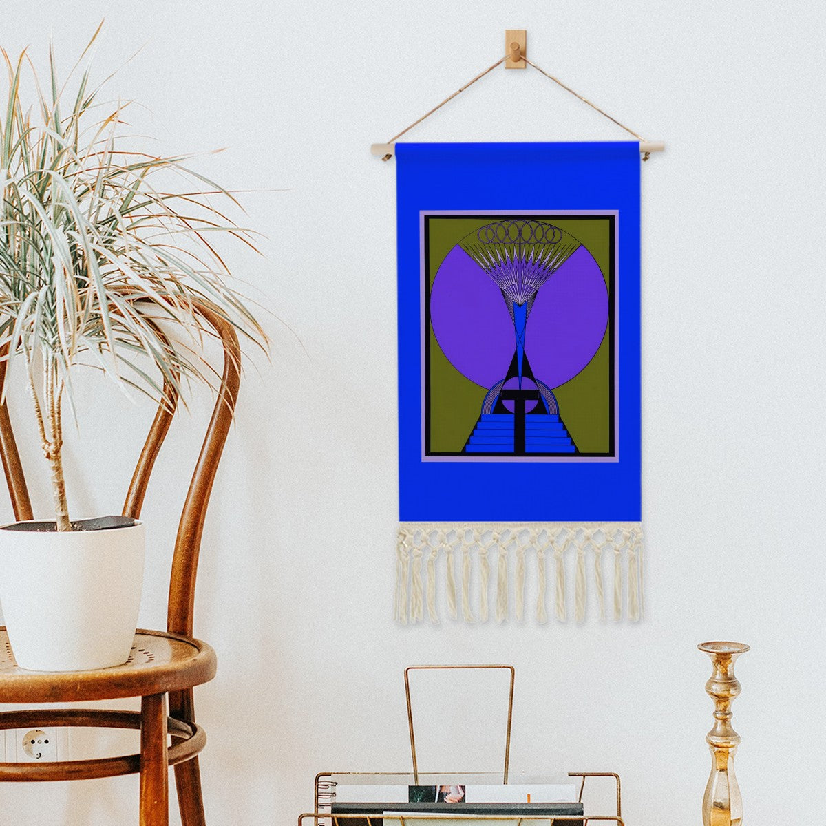 Celestial Alchemy Blue Wall Hanging | Esoteric Symbolism Cotton Linen Tapestry