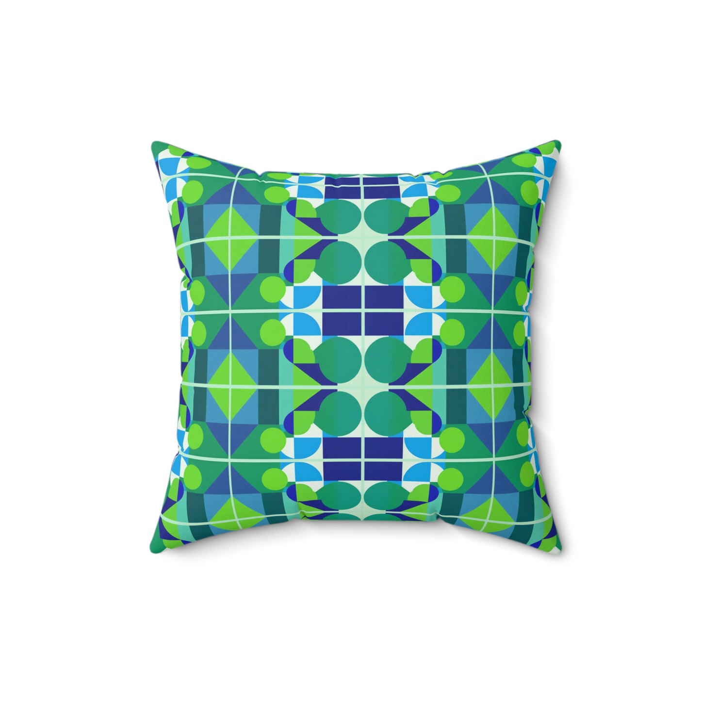Mid Century Modern Blue and Green Abstract Geometric Pop Art Square Pillow