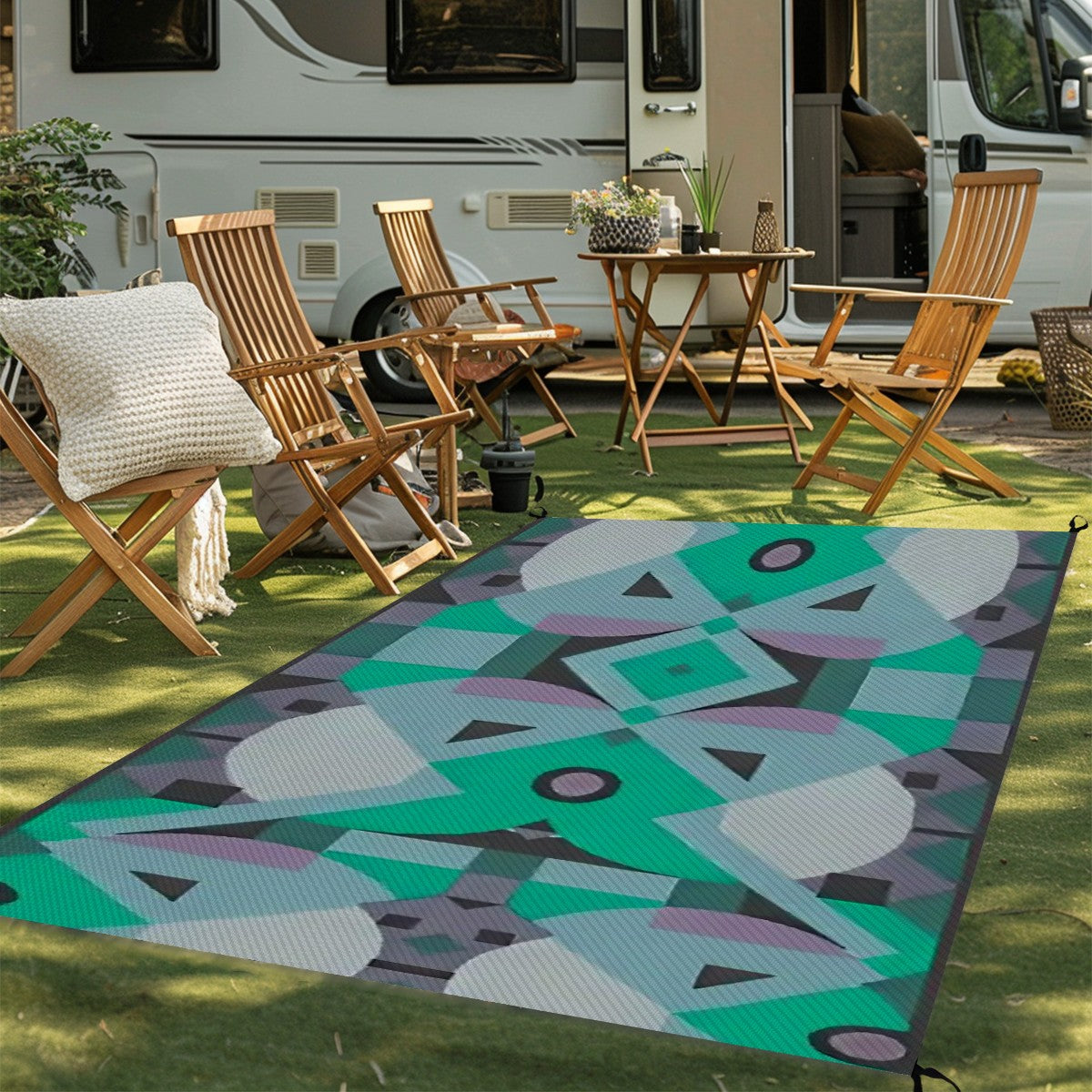 Kaleidoscope Reimagined Abstract Colorful 4'x6' Outdoor Rug | Eclectic Patio Outdoor Plastic Straw Mat