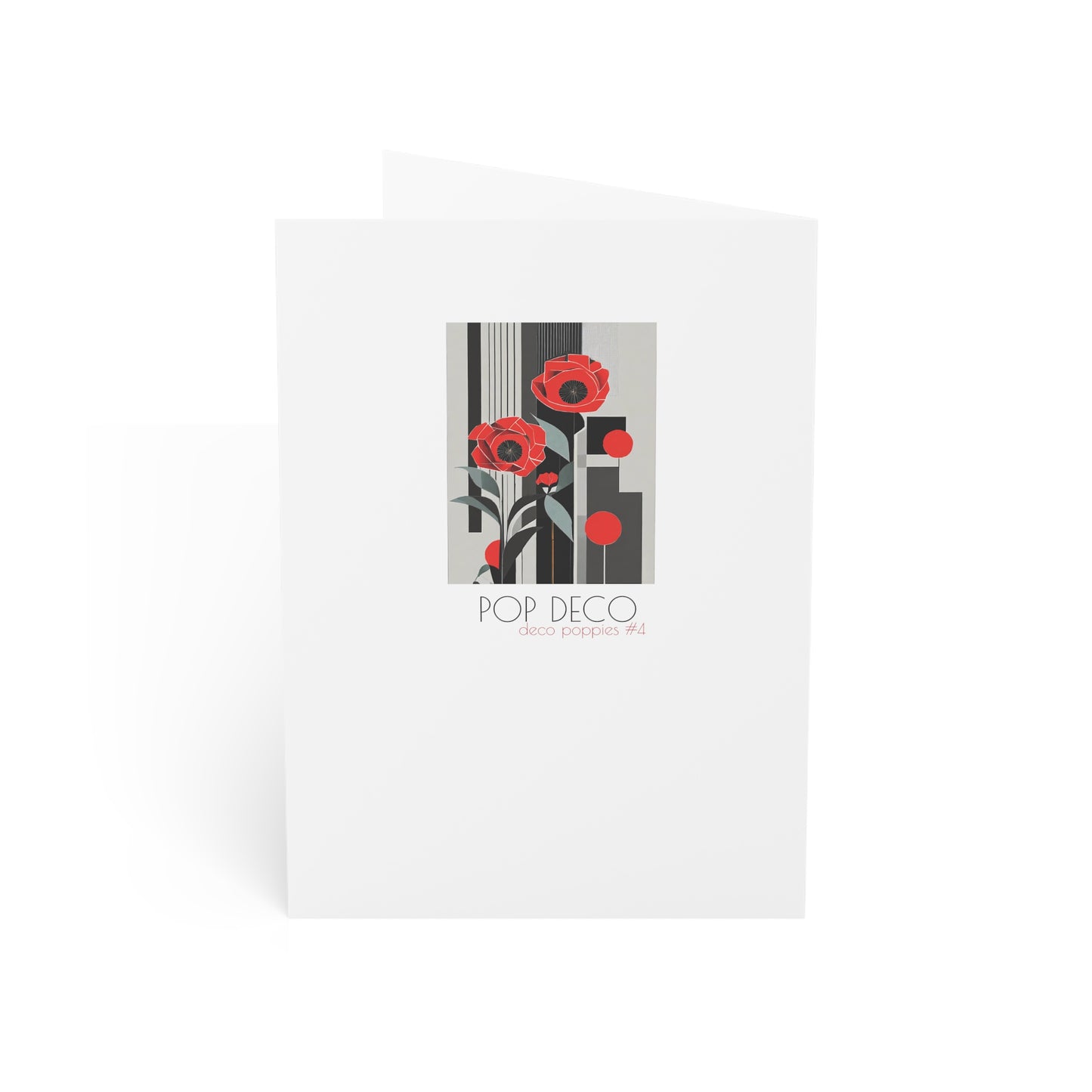 Abstract Flower Birthday Card Art Deco Red Poppies Note Card Red Flowers Art Deco Poppy Minimalist Red Flower Card for Mother's Day Card