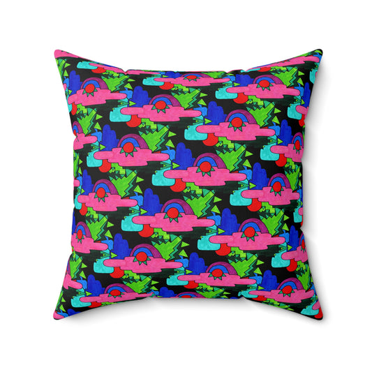 Colorful Abstract Pop Art Deco Drawing Maximalist Decor Square Pillow - Multiple Sizes