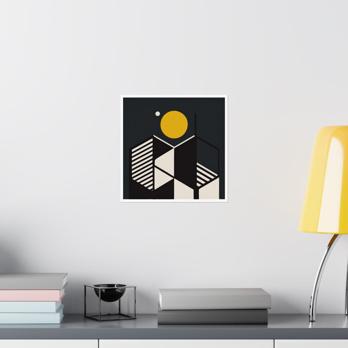 Minimalist Full Moon Graphic Abstract Geometric Honeycomb Square Matte Poster Cosmic Lunar Art Print