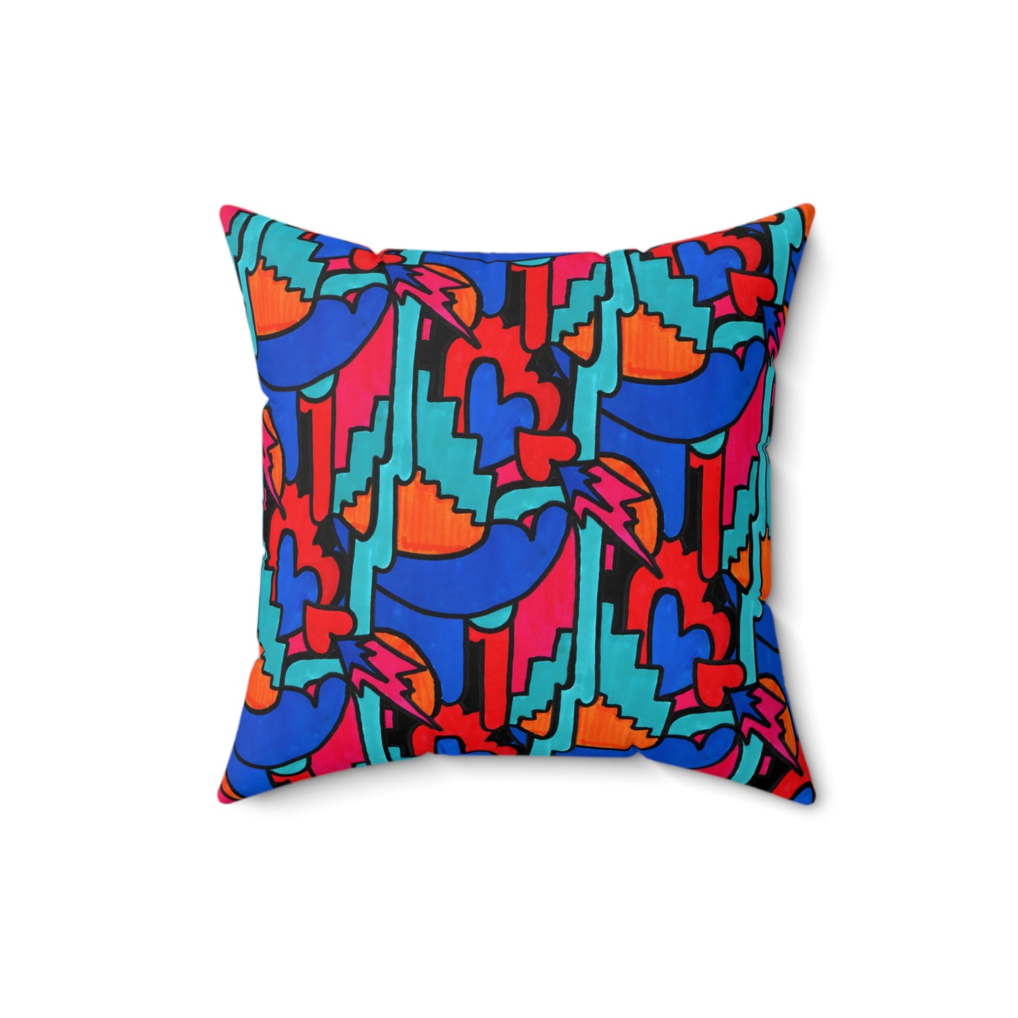 Pop Decoscape Maximalist Drawing Throw Pillow | Colorful Eclectic Maximalist Square Cushion