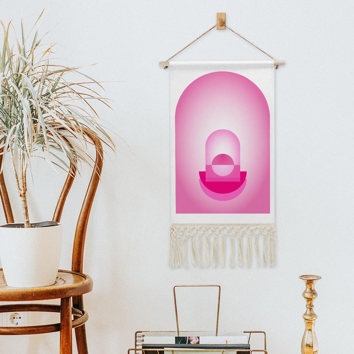 Neon Pink Vortex Wall Hanging | Retro Futurist Geometric Cotton Linen Tapestry