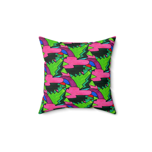 Colorful Abstract Pop Art Deco Drawing Maximalist Decor Square Pillow for Eclectic Living Room