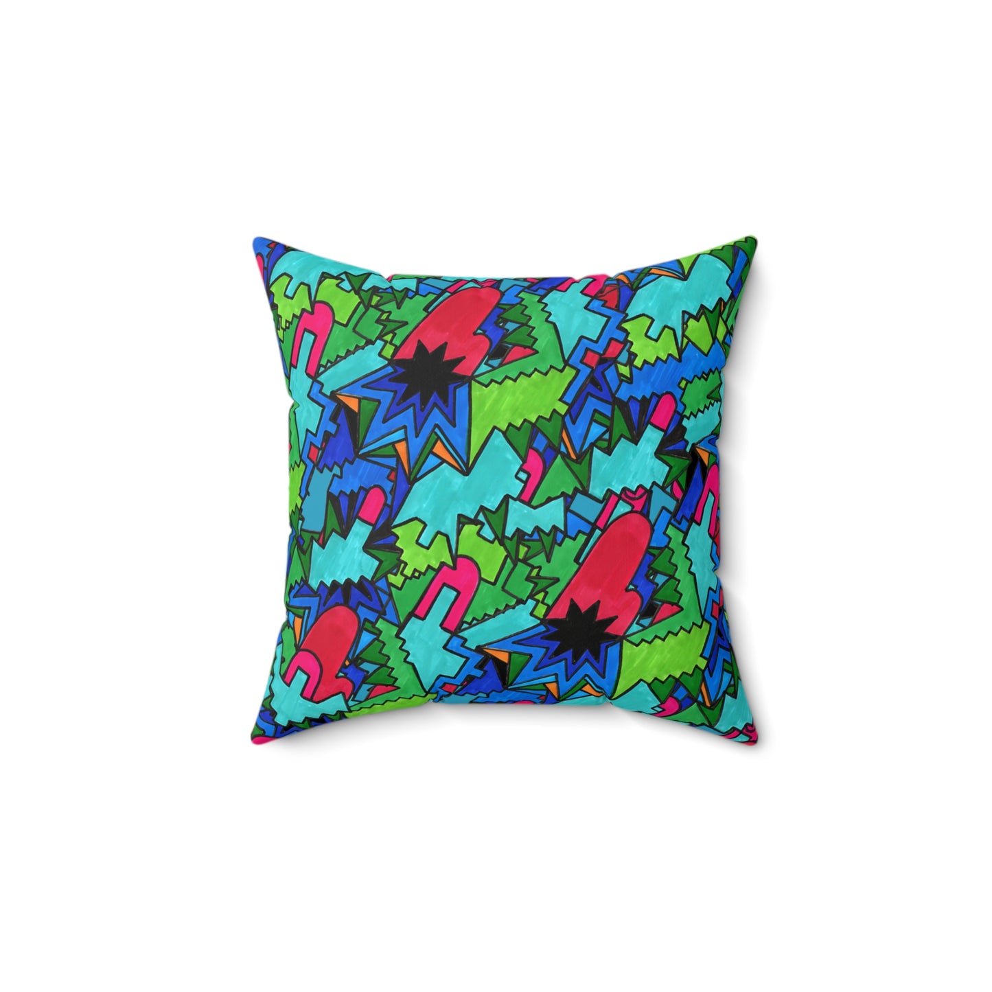 Pop Decoscape Abstract Artwork Maximalist Throw Pillow - Colorful Hand Drawn Eclectic Square Pillow