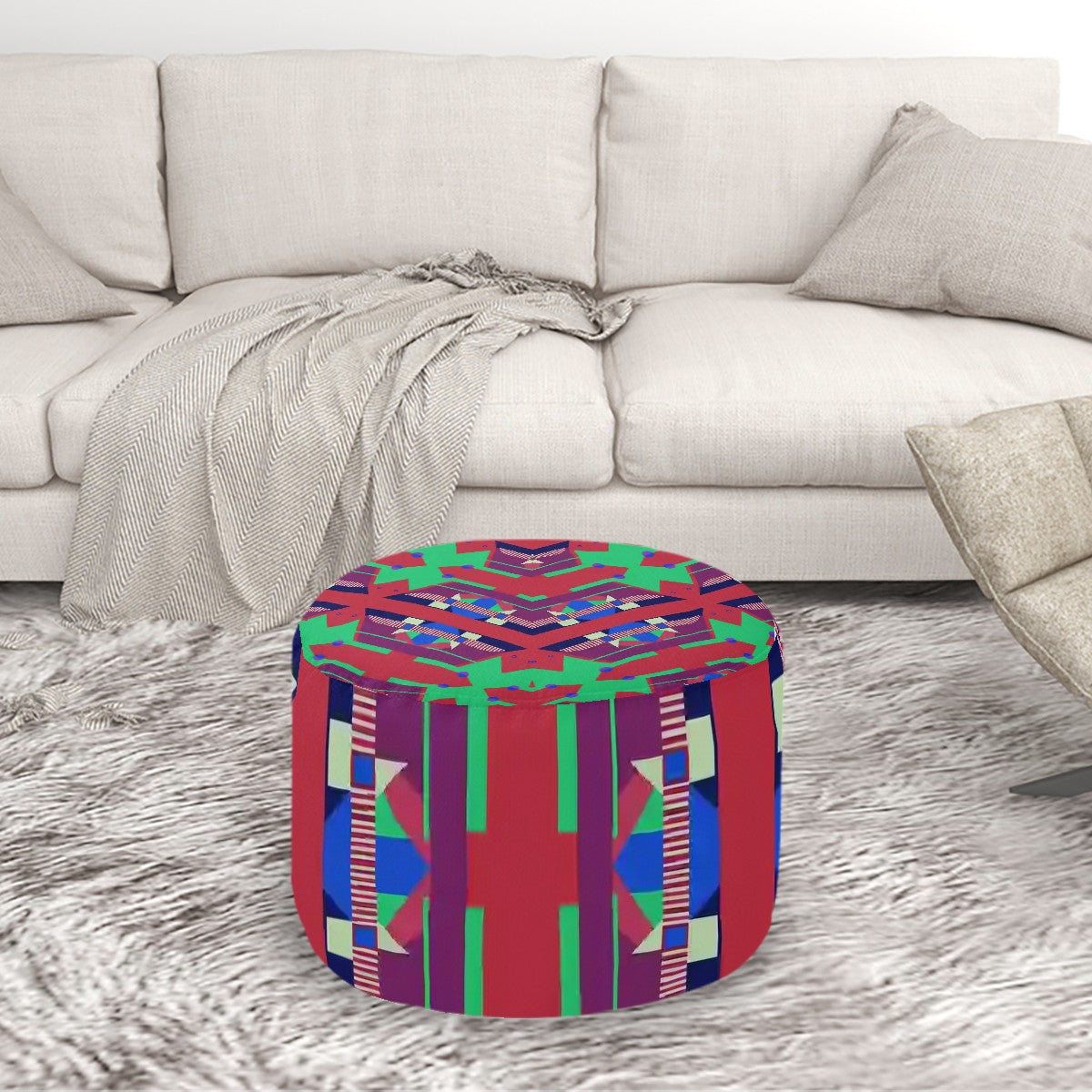 Pop Wild Geometric Colorful Patterned Pouf Ottoman