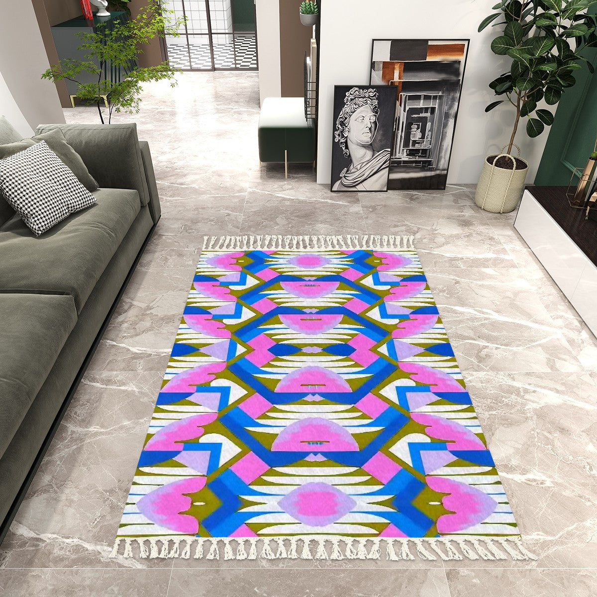 Kaleidoscope Reimagined Colorful Area Rug with Tassels (5x8)