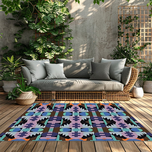 Kaleidoscope Reimagined Abstract Colorful 4'x6' Outdoor Rug | Eclectic Patio Outdoor Plastic Straw Mat