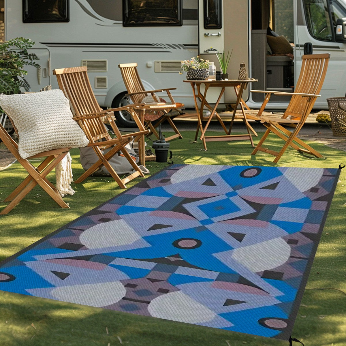 Kaleidoscope Reimagined Abstract Colorful 4'x6' Outdoor Rug | Eclectic Patio Outdoor Plastic Straw Mat