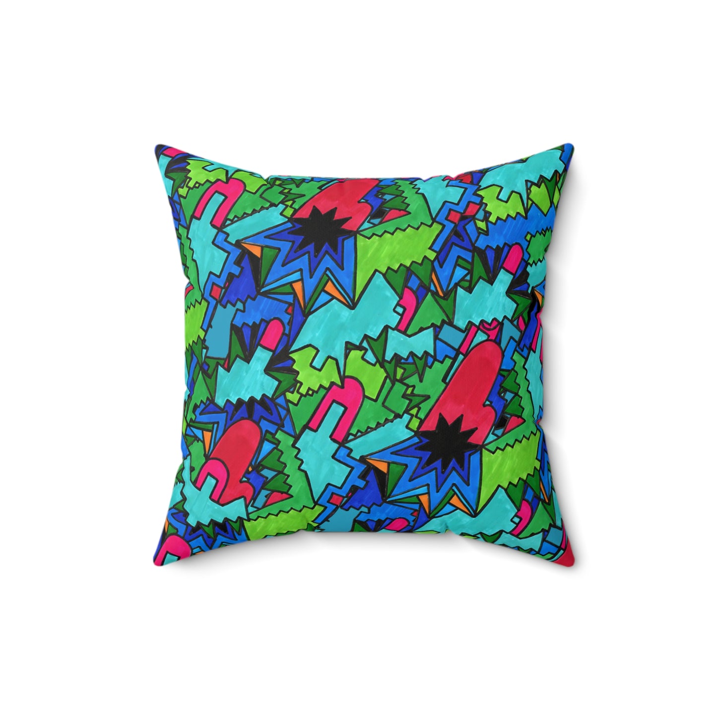 Pop Decoscape Abstract Artwork Maximalist Throw Pillow - Colorful Hand Drawn Eclectic Square Pillow