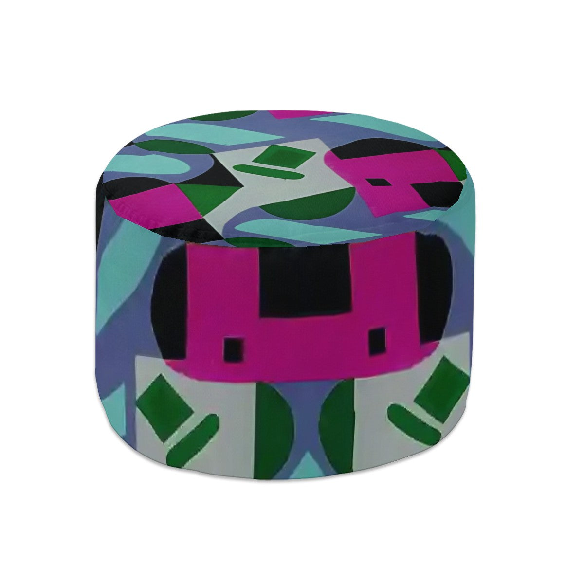 Kaleidoscope Reimagined Colorful Eclectic Round Pouf Ottoman |  Art Deco Inspired Abstract Patterned Pouf