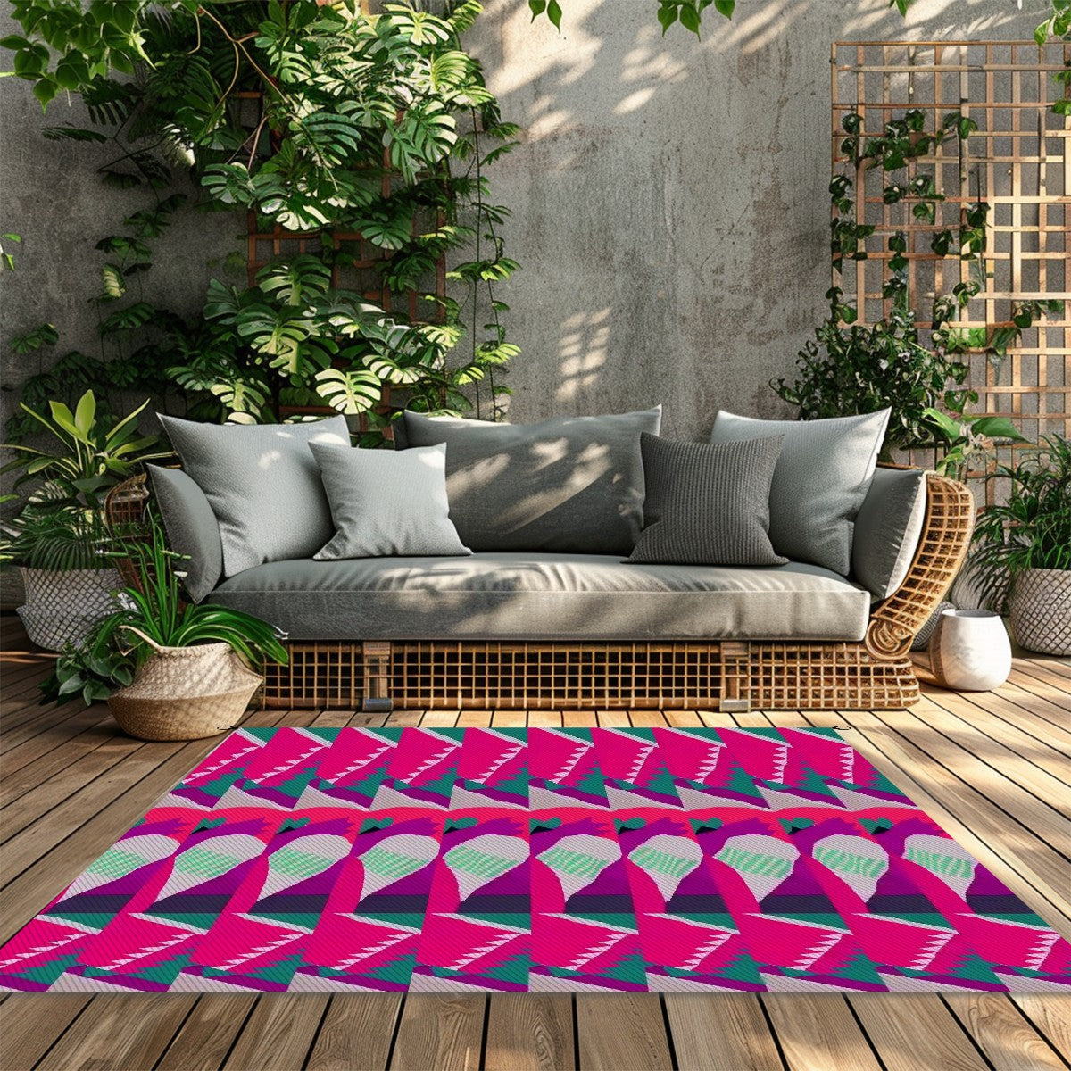 Kaleidoscope Reimagined Abstract Colorful 4'x6' Outdoor Rug | Eclectic Patio Outdoor Plastic Straw Mat