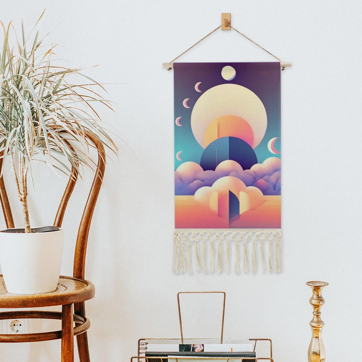 Lunar Mirage Textile Art | Pastel Cotton Linen Wall Hanging