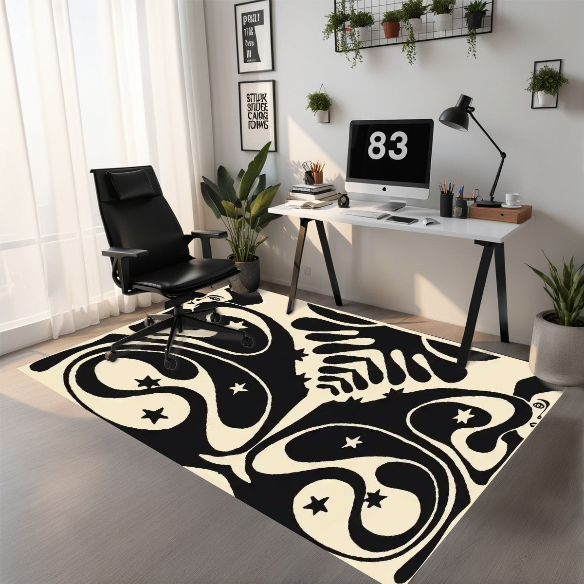 Black and Cream Abstract Area Rug (3x5) - Psychedelic Boho Eclectic Rug