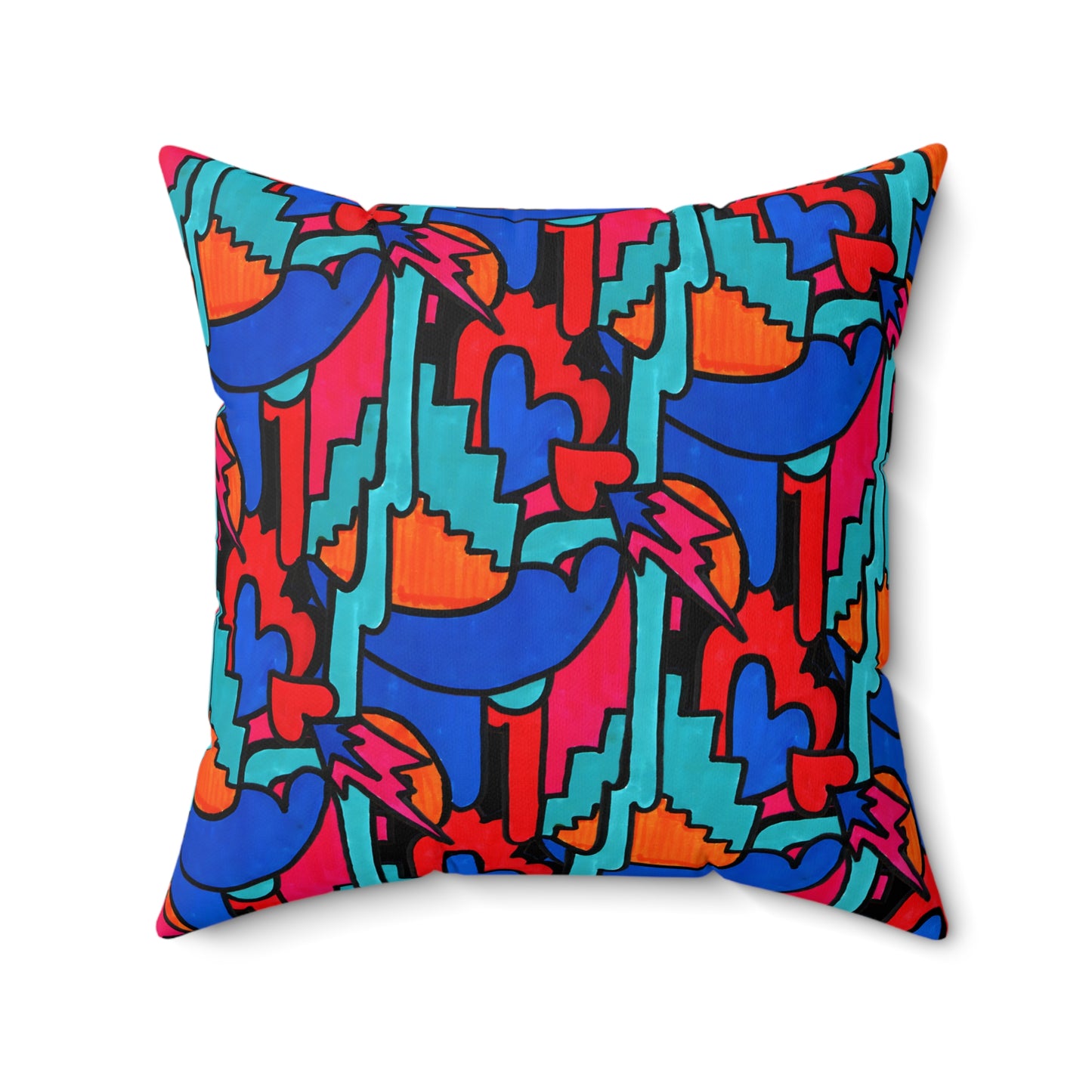 Pop Decoscape Maximalist Drawing Throw Pillow | Colorful Eclectic Maximalist Square Cushion