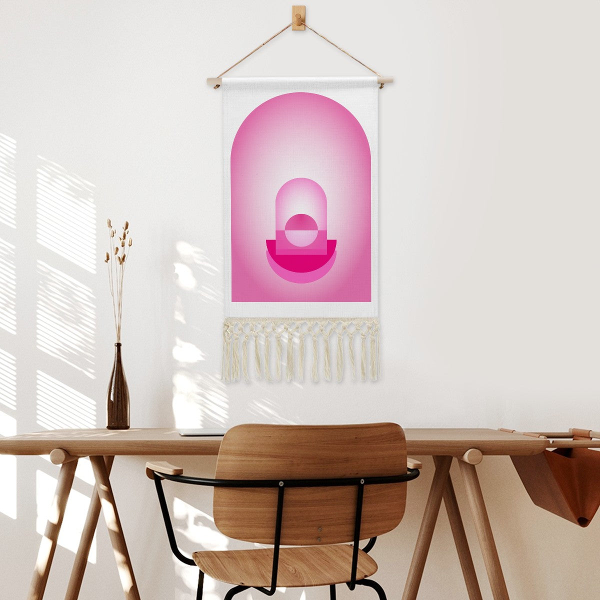 Neon Pink Vortex Wall Hanging | Retro Futurist Geometric Cotton Linen Tapestry