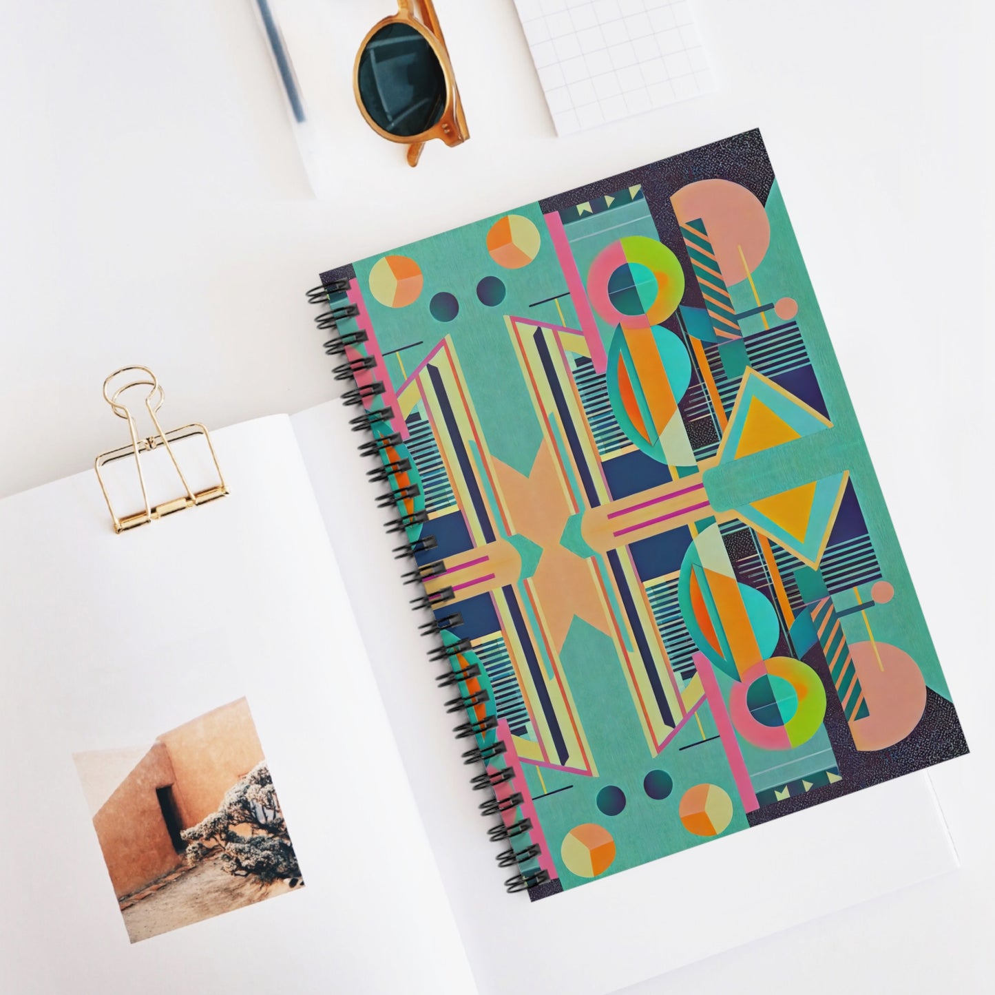 Colorful Abstract Geometric Journal Graphic Art Deco Vibe Spiral Notebook - Ruled Line