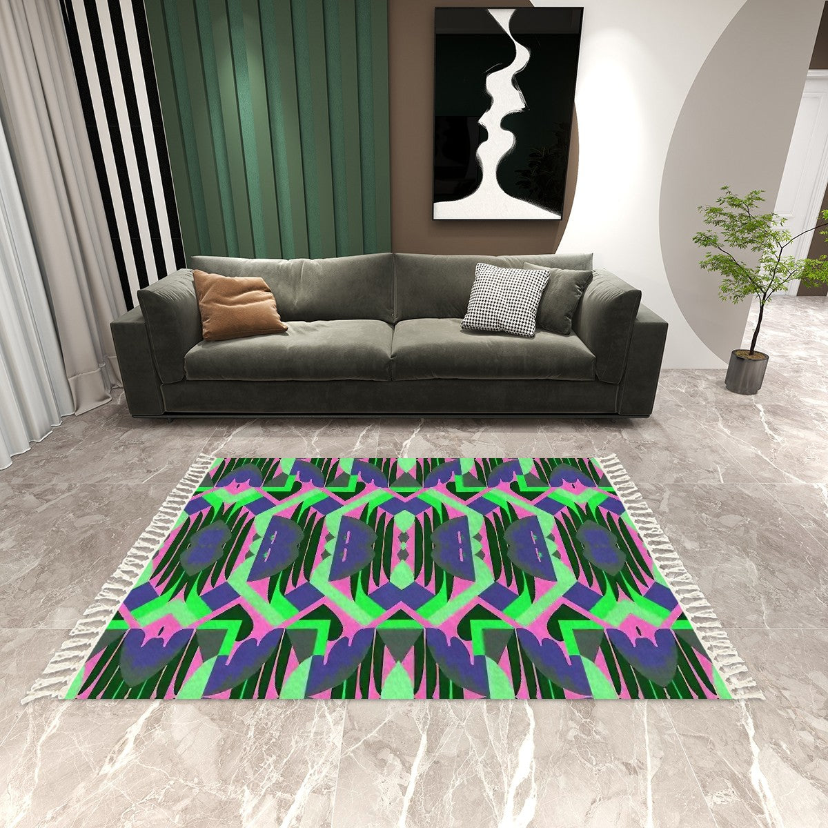 Kaleidoscope Reimagined Colorful Area Rug with Tassels (5x8)