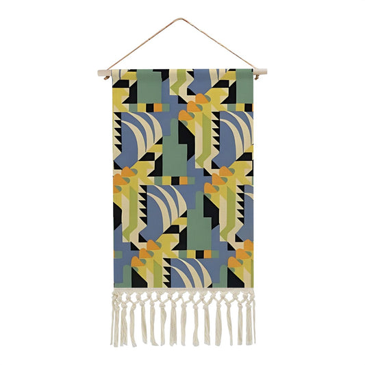 Prismatic Rhythm Colorful Neutrals Wall Hanging | Abstract Geometric Cotton Linen Tapestry