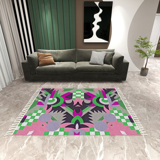 Lush Mirage Abstract Geometric Area Rug with Tassels (5'x8') | Opulent Maximalist Rug