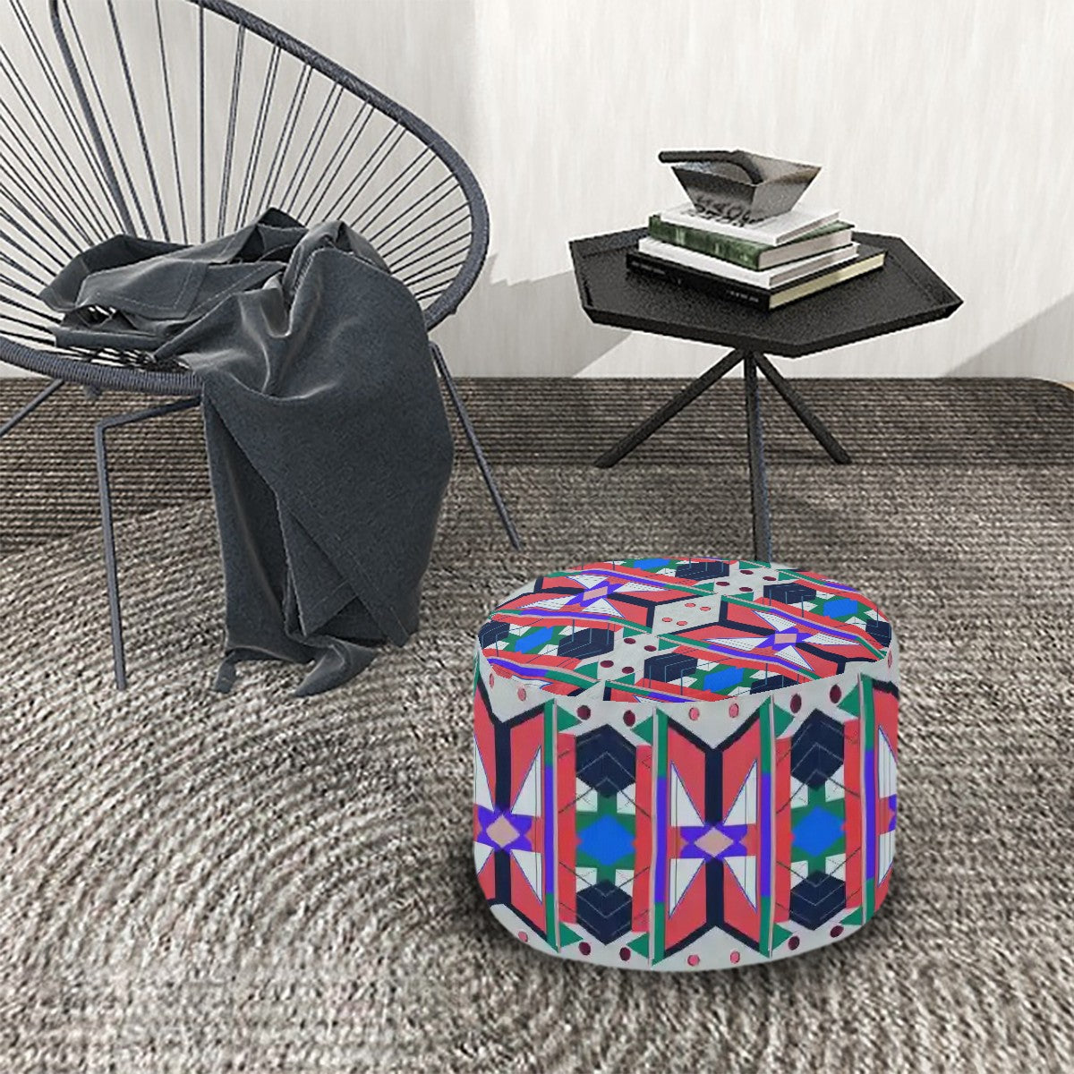 Pop Wild Geometric Colorful Patterned Pouf Ottoman