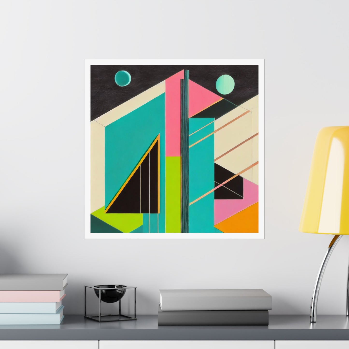 Colorful Abstract Geometric Matte Vertical Poster Modern Pop Art Deco Inspired Graphic Design