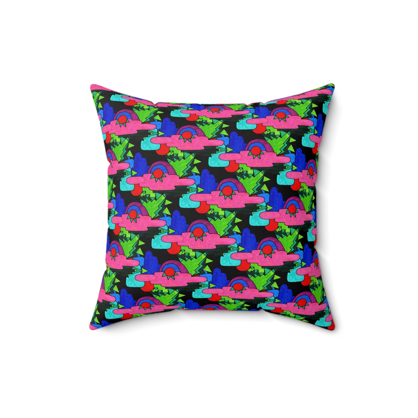 Colorful Abstract Pop Art Deco Drawing Maximalist Decor Square Pillow - Multiple Sizes