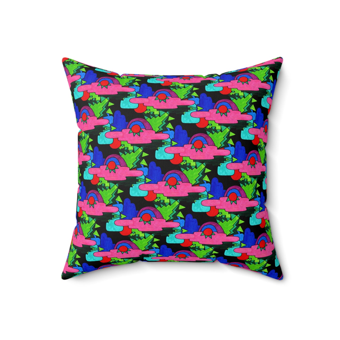 Colorful Abstract Pop Art Deco Drawing Maximalist Decor Square Pillow - Multiple Sizes