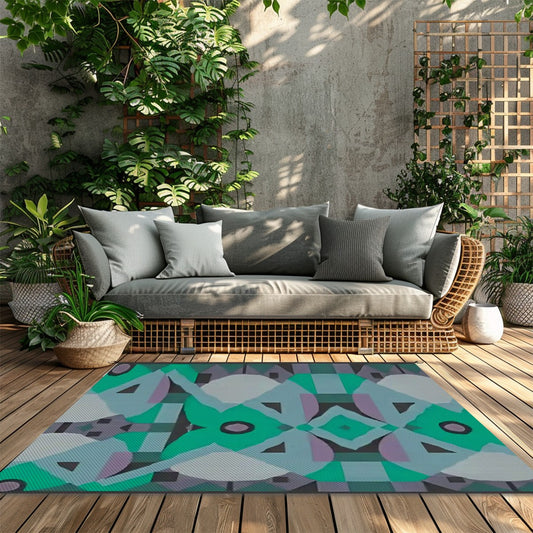 Kaleidoscope Reimagined Abstract Colorful 4'x6' Outdoor Rug | Eclectic Patio Outdoor Plastic Straw Mat