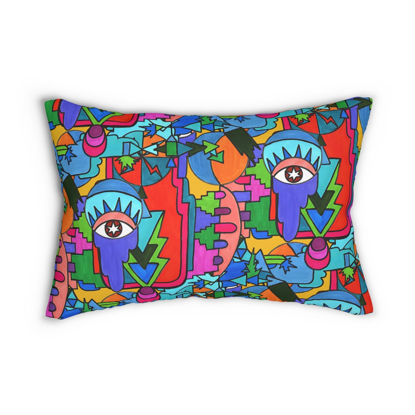 Pop Decoscape Colorful Eclectic Lumbar Pillow | Hand Drawn Abstract Maximalist Rectangular Cushion