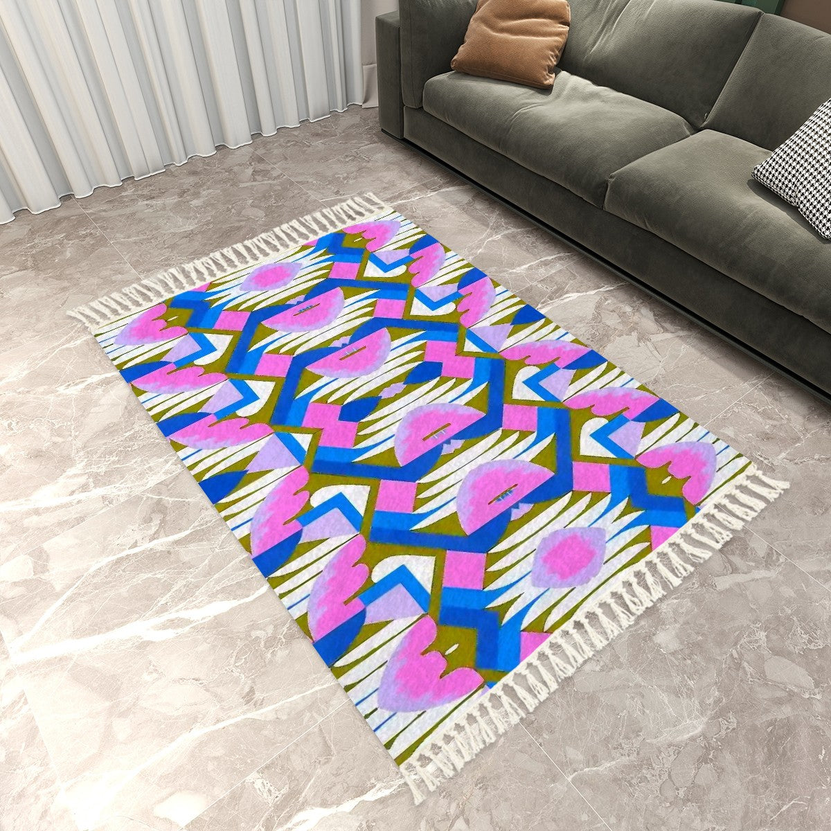 Kaleidoscope Reimagined Colorful Area Rug with Tassels (5x8)