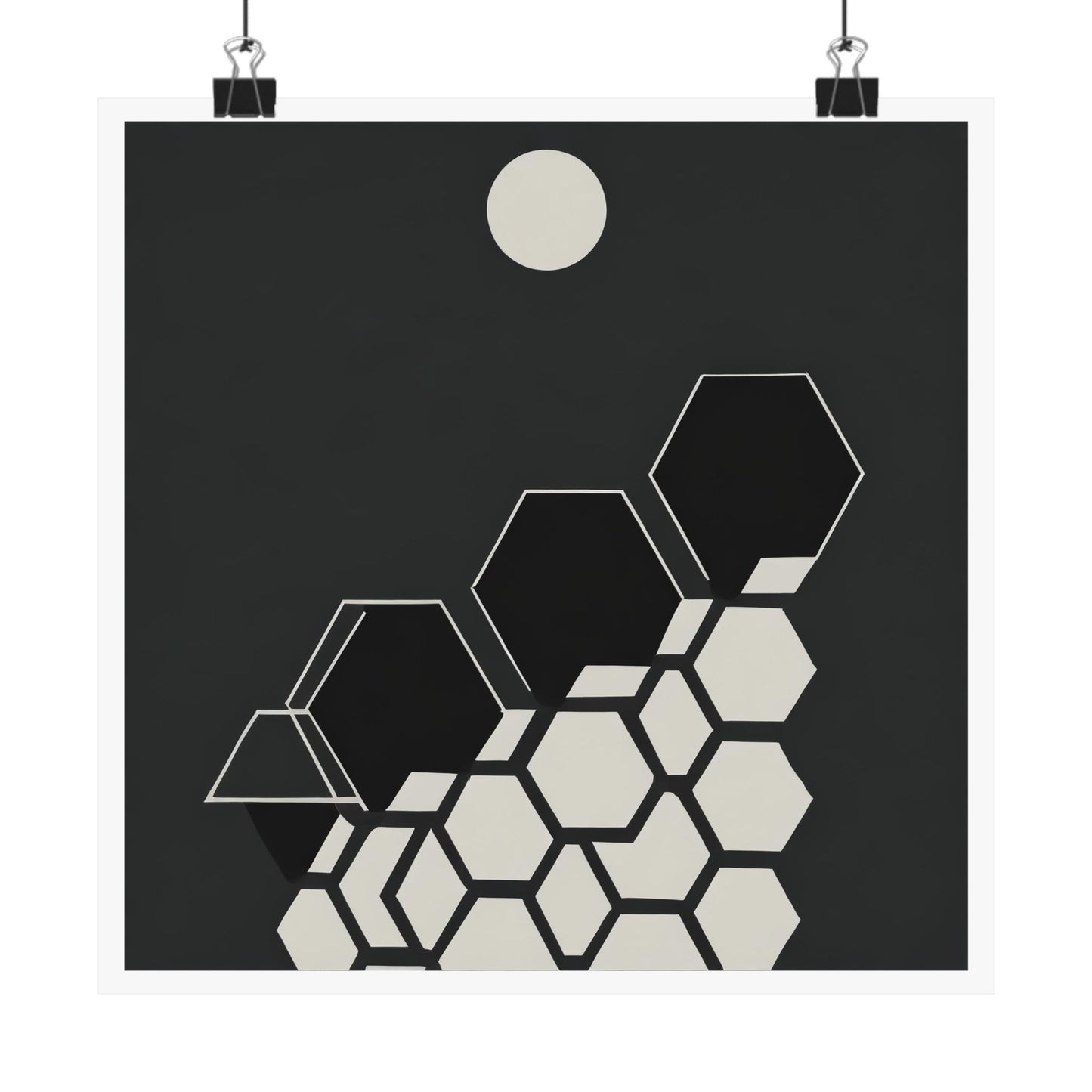 Minimalist Moon Graphic Abstract Geometric Honeycomb Square Matte Poster Cosmic Lunar Art Print