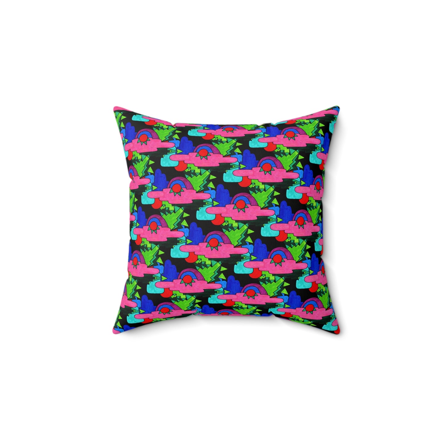 Colorful Abstract Pop Art Deco Drawing Maximalist Decor Square Pillow - Multiple Sizes