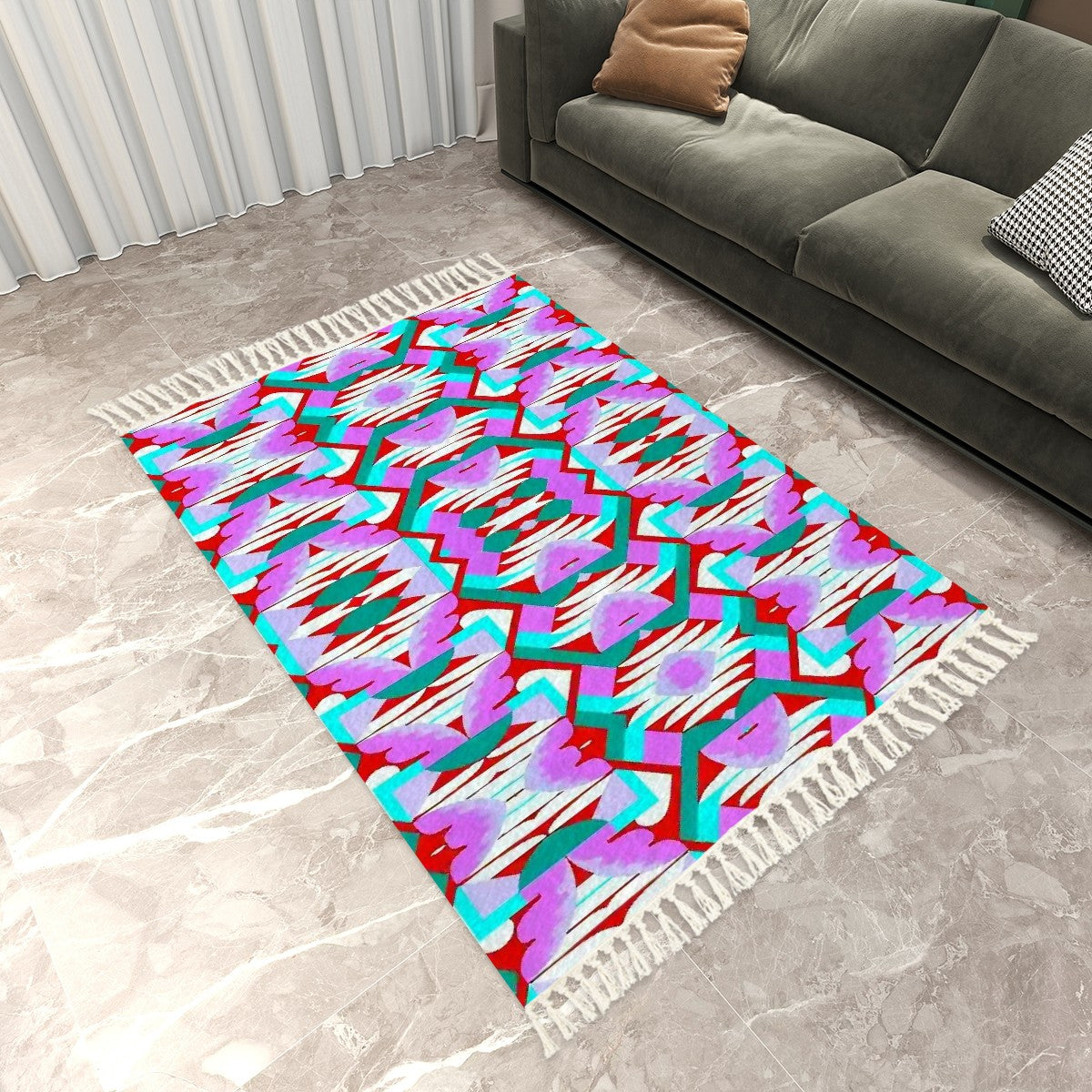 Kaleidoscope Reimagined Colorful Area Rug with Tassels (5x8)