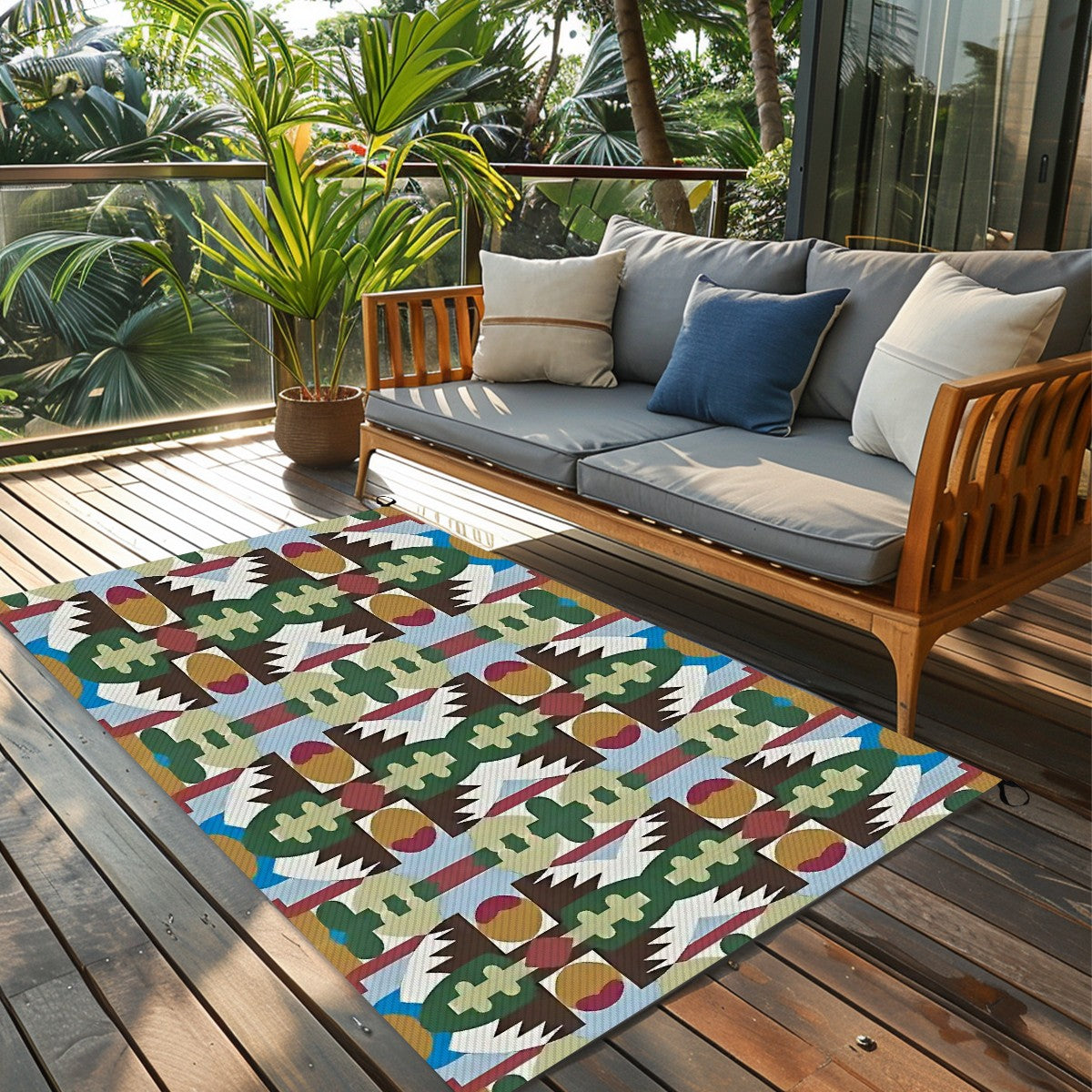 Kaleidoscope Reimagined Abstract Colorful 4'x6' Outdoor Rug | Eclectic Patio Outdoor Plastic Straw Mat