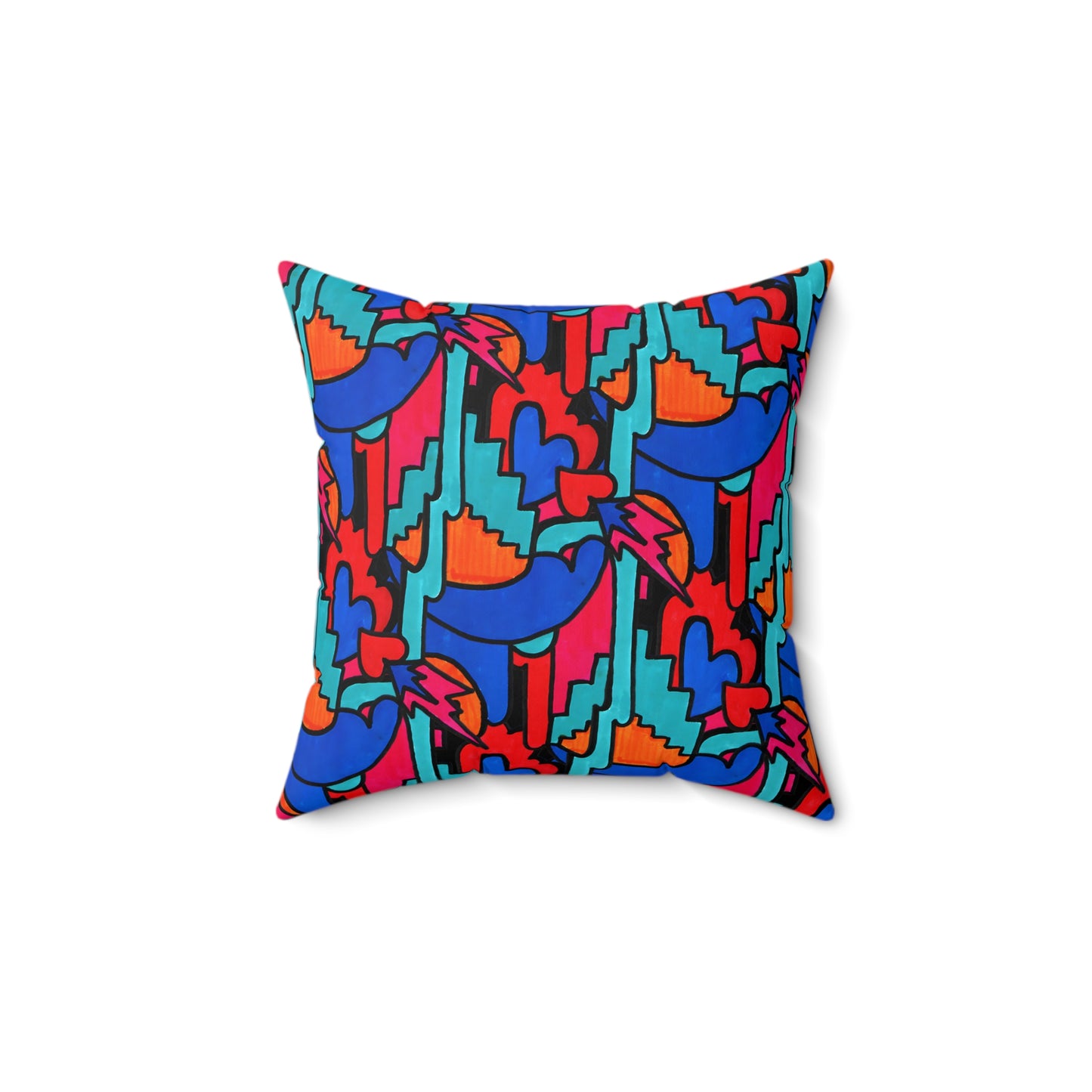 Pop Decoscape Maximalist Drawing Throw Pillow | Colorful Eclectic Maximalist Square Cushion