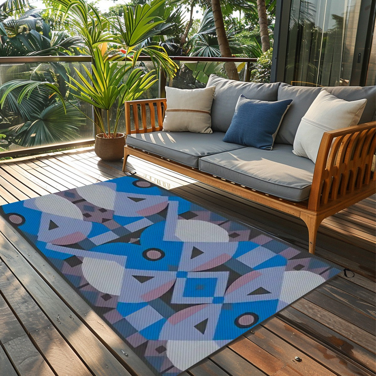 Kaleidoscope Reimagined Abstract Colorful 4'x6' Outdoor Rug | Eclectic Patio Outdoor Plastic Straw Mat